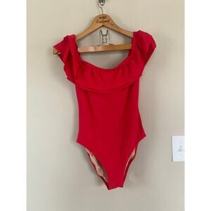 J.Crew ruffle top one piece swimsuit size 8 red